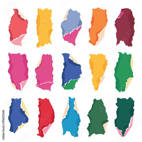Collection colorful map silhouettes, geographical shapes isolated white background. Modern cartography, territorial borders, country outlines educational graphics. Diverse shades, map cutouts