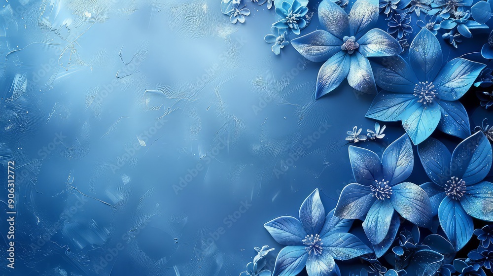 Trend dark blue background with leaves. Plant in shadow. Copyspace for design Trend dark blue background with leaves. Plant in shadow. Copyspace for design