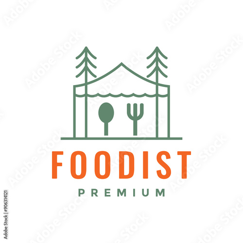 camp tent food line logo design vector