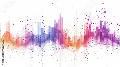 Abstract cityscape with colorful towers and dots.