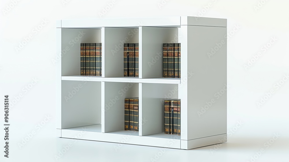 The compact IKEA bookshelf with modular design and white finish, isolated white background. The compact IKEA bookshelf with modular design and white finish, isolated white background.