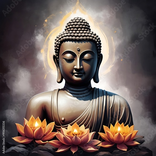 Siddharth Gautam Buddha meditating, Buddha Purnima, painting, vector