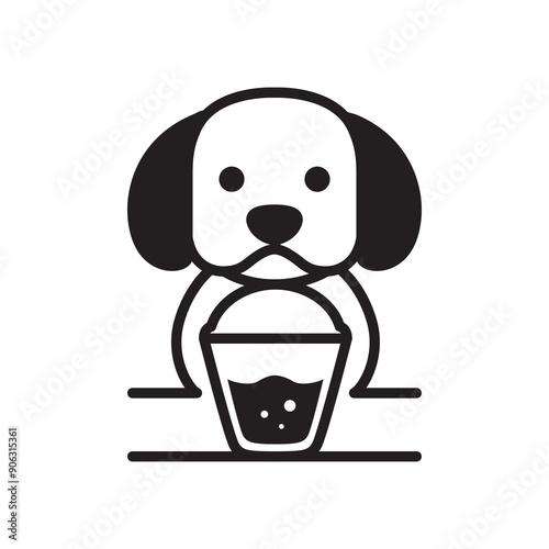 puppy drinking ice logo design vector