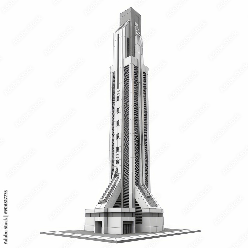 3D Render, Low Poly style of Retro Futuristic Skyscraper, on isolated white background, Generative AI 3D Render, Low Poly style of Retro Futuristic Skyscraper, on isolated white background, Generative AI