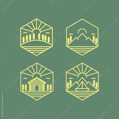 mountain peak outdoor logo design vector