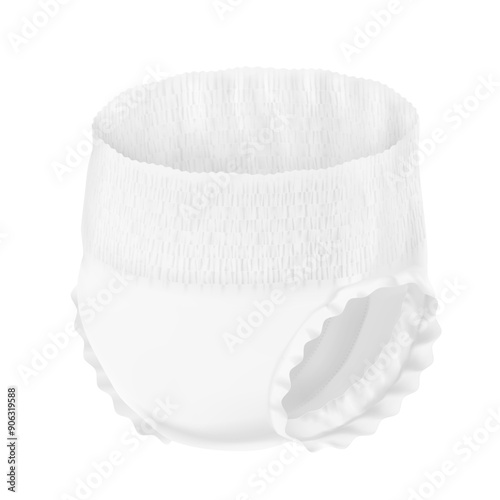 Detailed diaper pant mockup. Vector illustration isolated on white background. Perfect for showing the diaper pants, its main parts and benefits for baby, adults. EPS10.	