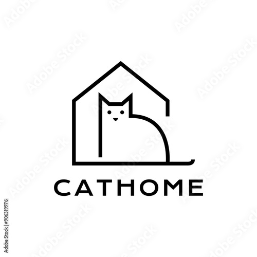 cat house line minimalist logo design vector