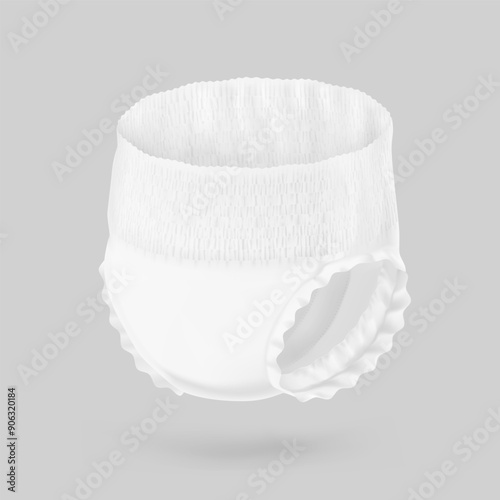 Detailed diaper pant mockup. Vector illustration isolated on grey background. Perfect for showing the diaper pants, its main parts and benefits for baby, adults. EPS10.	