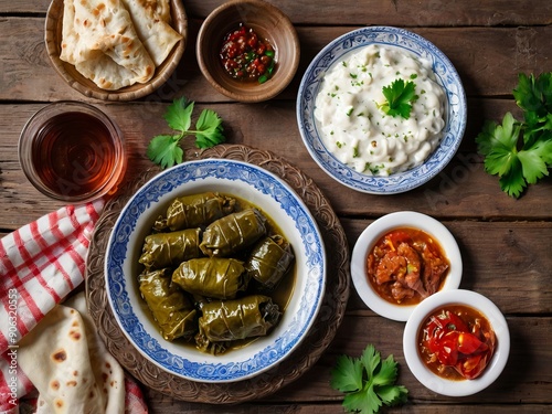 Authentic Yalanji Stuffed Grape Leaves Isolated on White Background photo