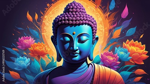 Siddharth Gautam Buddha meditating, Buddha Purnima, painting, vector