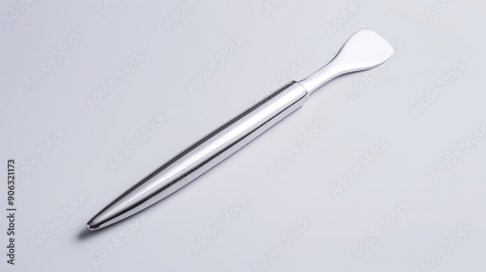Silver letter opener, polished to a mirror finish, isolated on a clean background, providing plenty of space for text or branding purposes