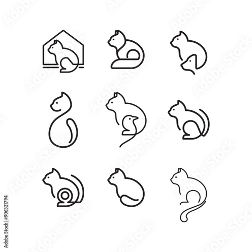 cat set icon collection line minimal design vector