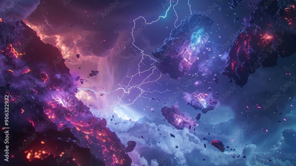 chaos in space, lightning in space, fantastic landscape, epic proportions, mystical atmosphere, 8k, intricate details, cinematic lighting chaos in space, lightning in space, fantastic landscape, epic proportions, mystical atmosphere, 8k, intricate details, cinematic lighting