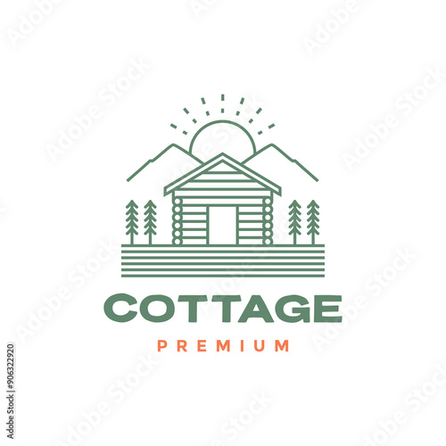 wood house line minimal logo design vector