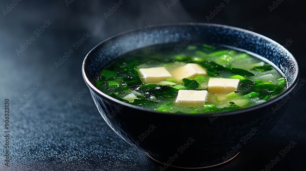 Miso soup with tofu and seaweed, simple and nourishing, traditional Japanese home meal Miso soup with tofu and seaweed, simple and nourishing, traditional Japanese home meal