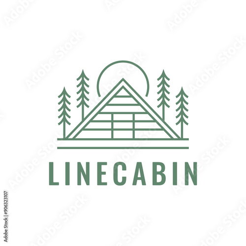 wood house line minimal logo design vector
