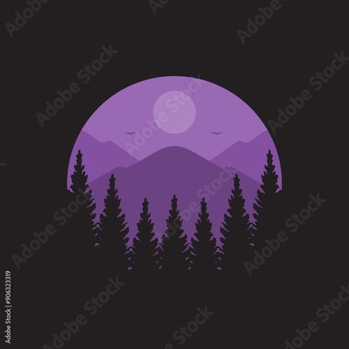 spruce trees night logo design vector