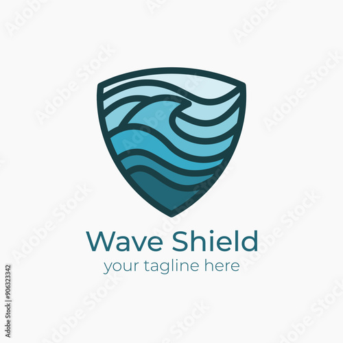 Modern ocean wave shield logo illustration design
