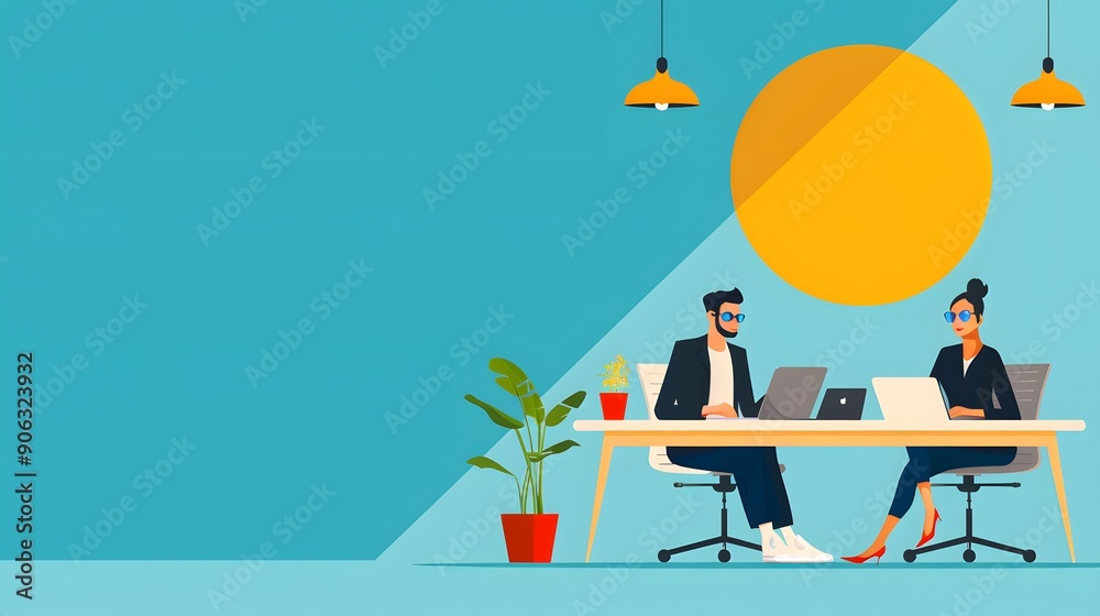 Modern Startup Culture in Coworking Space - Flat Design Illustration with Copy Space for Text