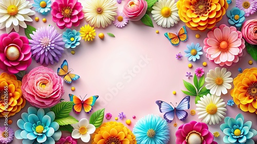 Happy Mother's Day frame with colorful flowers and delicate butterflies, Mother's Day, frame, flowers, butterflies
