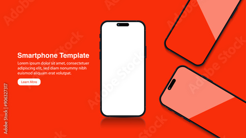 High Quality 3D Realistic Smartphone Mockup Banner for UI and UX Presentations - Front View of Cell Phone and Mobile Phone with App on Screen. Vector.