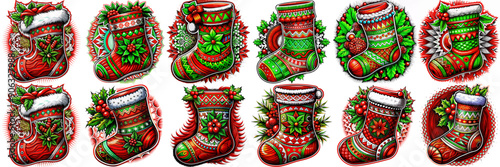 realistic Christmas Sock vector icon set. decor Christmas