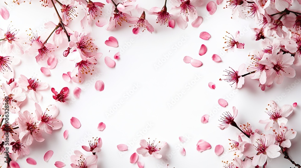 Cherry blossoms in bloom with a clean white background, featuring clear copy space for spring-themed ads or personalized messages. Cherry blossoms in bloom with a clean white background, featuring clear copy space for spring-themed ads or personalized messages.