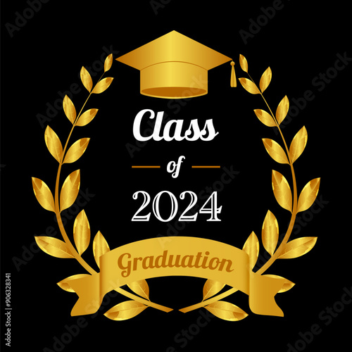 Class of 2024. Template of graduate 2024. Diploma certificate 2024. Laurel crown cap of graduate 2024 in vercor