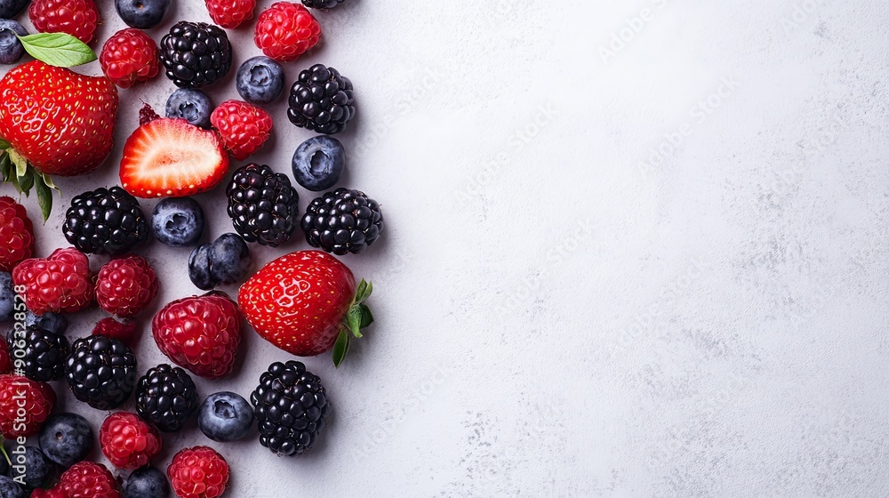 Close-up of fresh berries with plenty of blank space around for copy or marketing content. Close-up of fresh berries with plenty of blank space around for copy or marketing content.