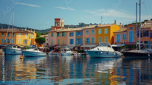 View of the city of SaintTropez Provence Cote dAzur a popular travel destination in Europe : Generative AI photo