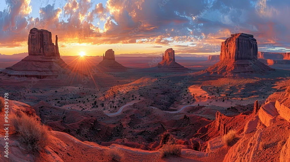 Naklejka premium Monument Valley Sunrise with Clouds.
