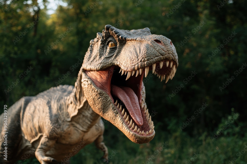 Roaring Tyrannosaurus Rex in Lush Forest Roaring Tyrannosaurus Rex in Lush Forest