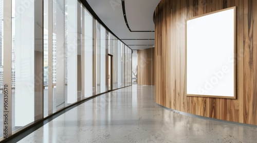 Modern Office Hallway with Empty Canvas