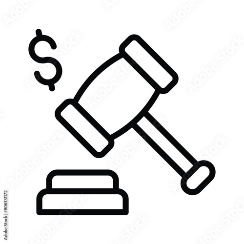 A bidding hammer with a dollar sign shows money law icon