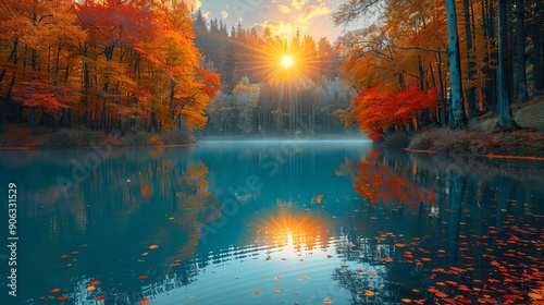 Autumn Reflections in a Tranquil Lake