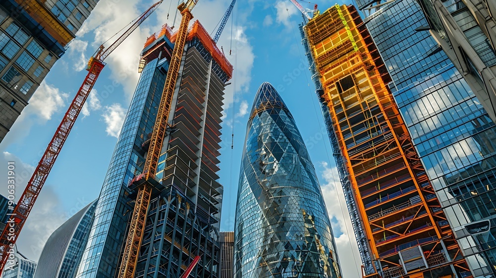 Obraz premium Modern skyscraper under construction in the City of London : Generative AI