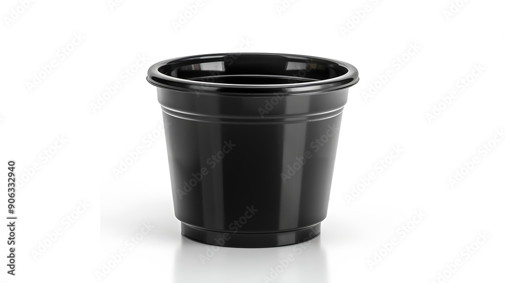 Black plastic disposable sauce cup isolated on white : Generative AI Black plastic disposable sauce cup isolated on white : Generative AI