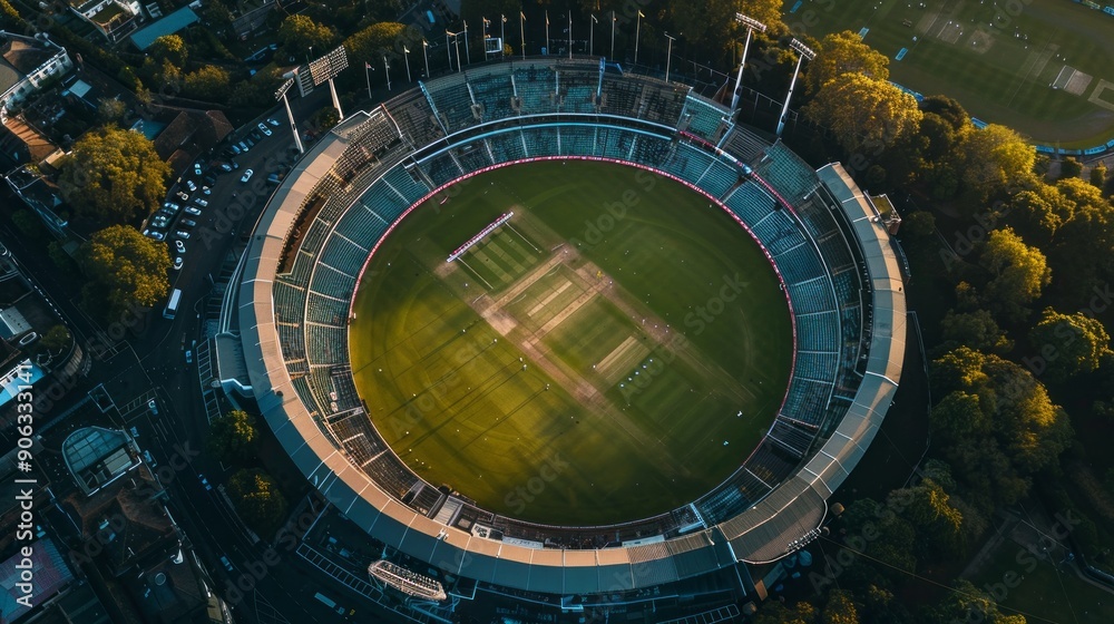 custom made wallpaper toronto digitalDrone shot of a packed cricket stadium with enthusiastic fans, bright stadium lights, and green field capturing the excitement of a live match, perfect for sports enthusiasts, event promotions, and re