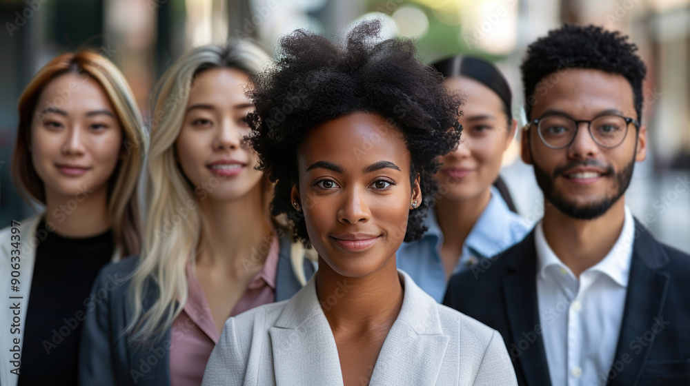 Diverse group of professionals standing together, smiling confidently. Multicultural team showing unity and teamwork in a business setting. Diverse group of professionals standing together, smiling confidently. Multicultural team showing unity and teamwork in a business setting.