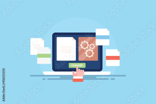 Online file convert tool, multiple document format e-book, presentation, PDF business software technology vector illustration.