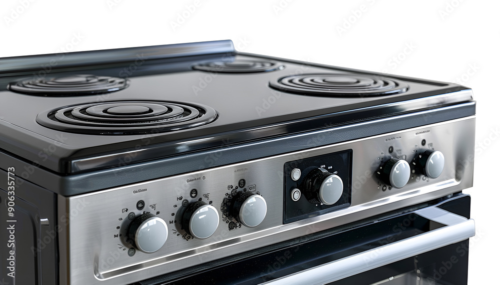 Modern Electric Stove with Four Burners and Oven Isolated on white background Modern Electric Stove with Four Burners and Oven Isolated on white background
