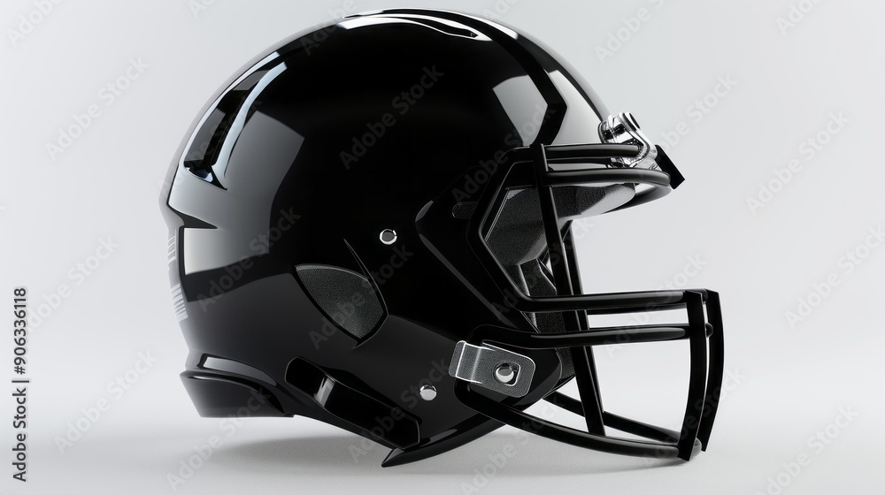 Fototapeta premium Black football helmet on white background - professional sports equipment for american football, protective gear for athletes, ideal for team uniform designs, sports marketing, and athletic training v
