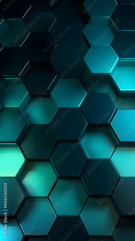 Digital blue and green mosaic hexagon geometric poster background Digital blue and green mosaic hexagon geometric poster background