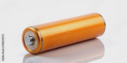 Chargeable orange AA battery isolated on background, rechargeable, energy, power, electricity, technology, eco-friendly photo