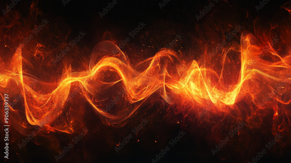 Dynamic abstract background with a spiral sound wave rhythm line in fiery red and orange tones, set against a dark background for dramatic contrast.