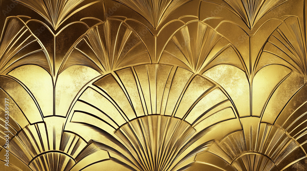 A gold background with an art deco design. The bold, elegant patterns in rich gold create a glamorous effect. A gold background with an art deco design. The bold, elegant patterns in rich gold create a glamorous effect.