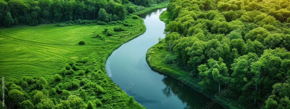 Picturesque River Winds Through a Lush Verdant Forest Picturesque River Winds Through a Lush Verdant Forest
