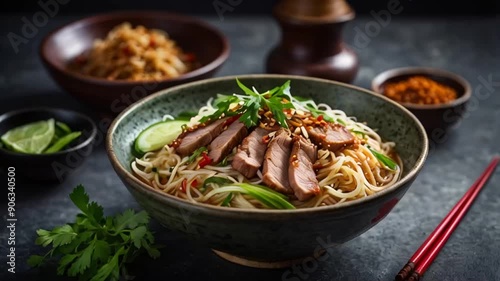 Cao lau noodles with pork traditional food Vietnam delicious photo