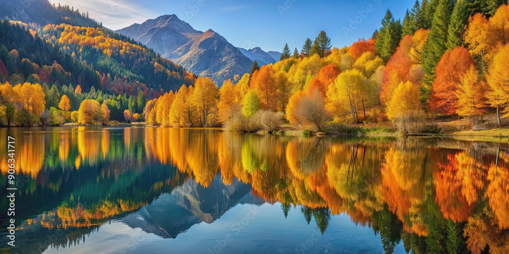 Colorful autumn foliage in the mountains with a tranquil lake reflecting the trees , autumn, mountains, fall colors, foliage Colorful autumn foliage in the mountains with a tranquil lake reflecting the trees , autumn, mountains, fall colors, foliage