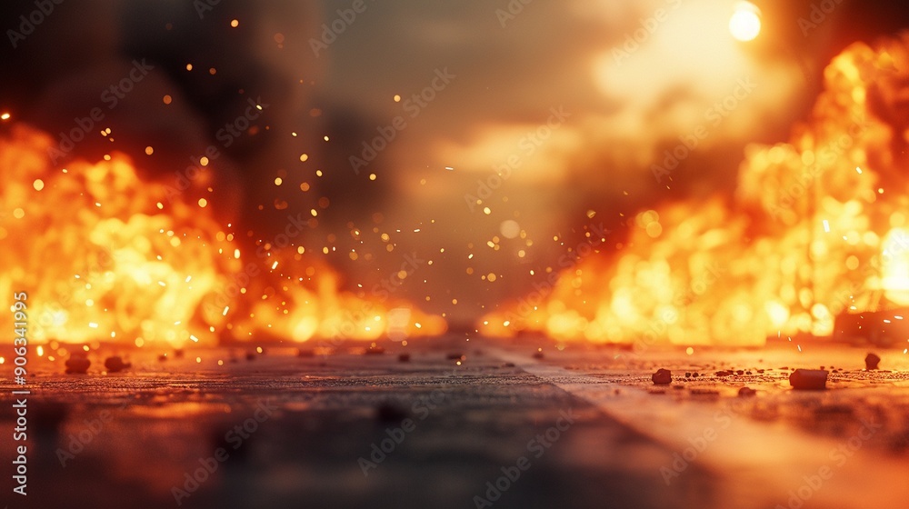 Dramatic flames at a crisis site, intense fire and wreckage illustrating the scale of the emergency 8K , high-resolution, ultra HD,up32K HD Dramatic flames at a crisis site, intense fire and wreckage illustrating the scale of the emergency 8K , high-resolution, ultra HD,up32K HD